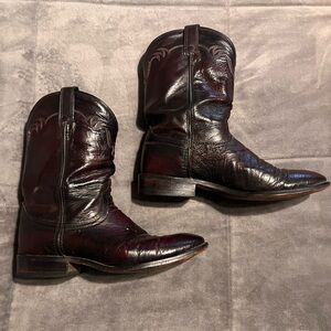Vintage J. Chisholm Handcrafted Brown Burgundy Leather Cowboy Boots Men's 10D